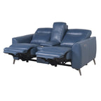 Elektrisch verstellbares Loveseat mit Mittelkonsole aus blauem Ocean-Blue-Narbenleder von Steve Silver