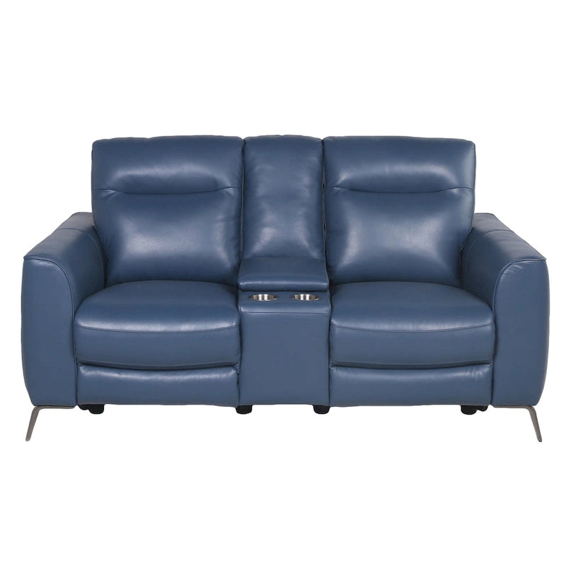 Elektrisch verstellbares Loveseat mit Mittelkonsole aus blauem Ocean-Blue-Narbenleder von Steve Silver