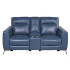 Elektrisch verstellbares Loveseat mit Mittelkonsole aus blauem Ocean-Blue-Narbenleder von Steve Silver