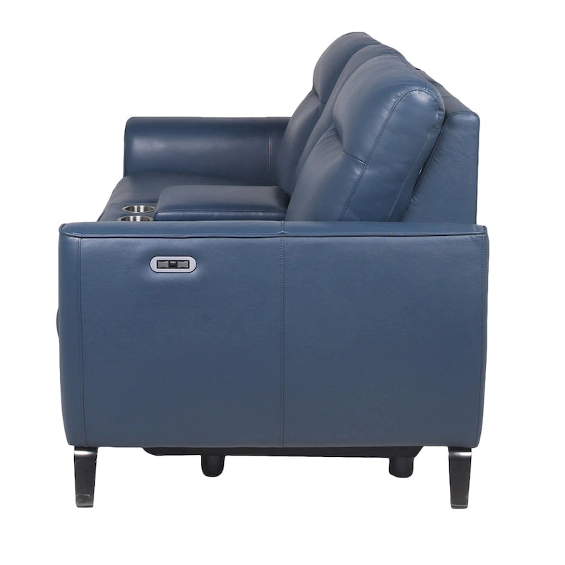 Elektrisch verstellbares Loveseat mit Mittelkonsole aus blauem Ocean-Blue-Narbenleder von Steve Silver