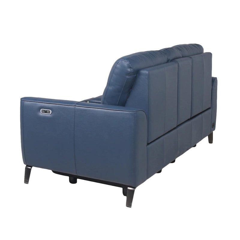Elektrisch verstellbares Loveseat mit Mittelkonsole aus blauem Ocean-Blue-Narbenleder von Steve Silver
