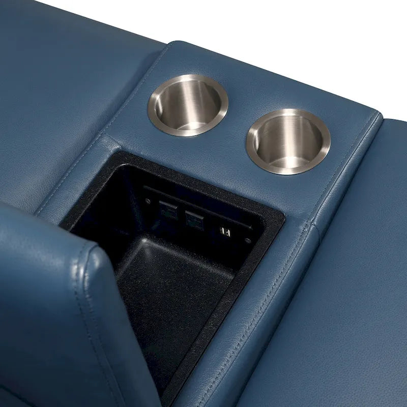 Elektrisch verstellbares Loveseat mit Mittelkonsole aus blauem Ocean-Blue-Narbenleder von Steve Silver