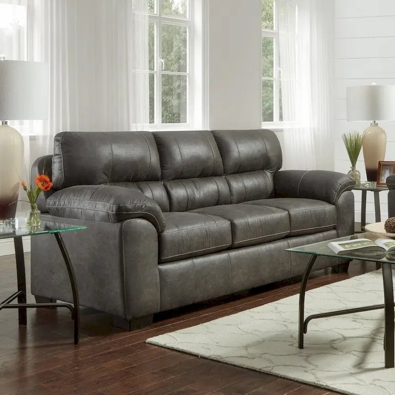 Współczesny zestaw kanapy i dwuosobowej sofy z tkaniny Tirana Pillow-top marki Roundhill Furniture w kolorze Sequoia Ash