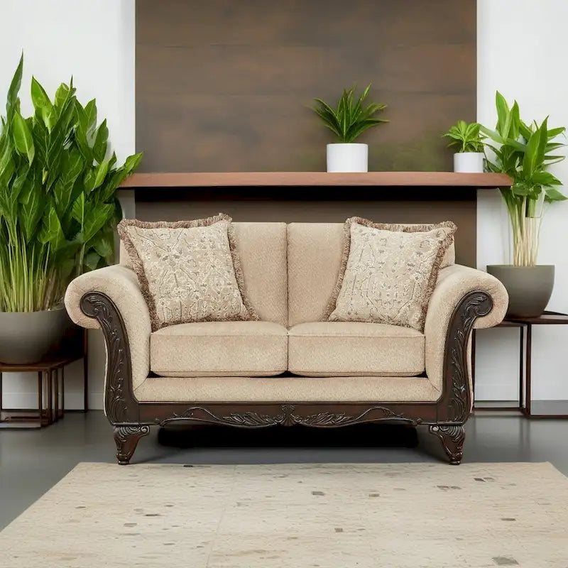 Ensemble de salon Roundhill Furniture Hernen en 2 pièces, avec cadres en bois sculpté