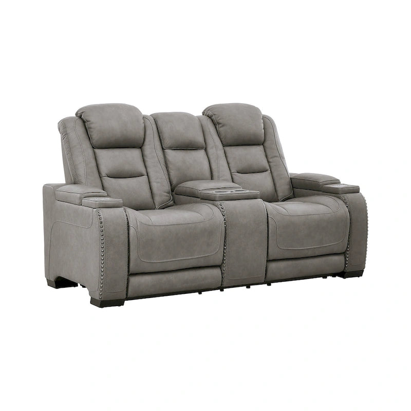Causeuse inclinable électrique double réglable en cuir Man-Den de Signature Design by Ashley - 74 W x 40 D x 43 H
