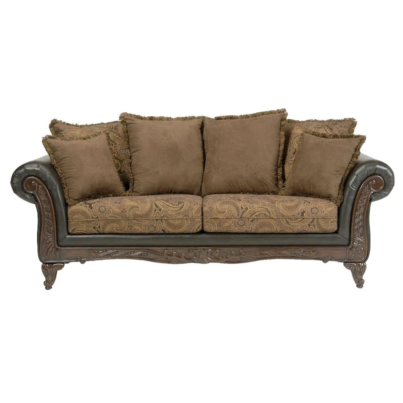 Roundhill Furniture San Marino -kangassohva ja kahden istuttava sohva, kaksisävyinen suklaanruskea