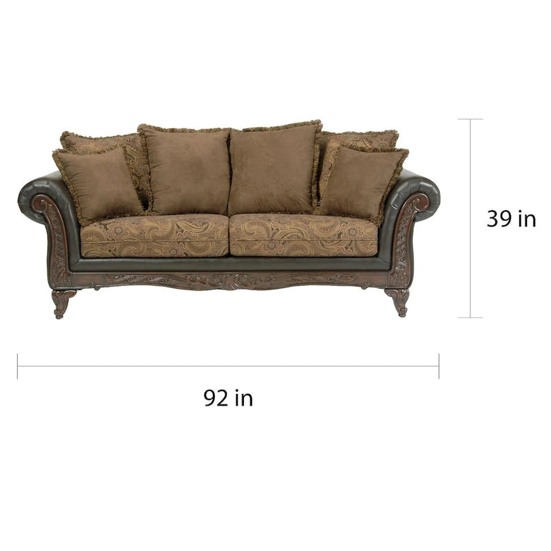 Roundhill Furniture San Marino -kangassohva ja kahden istuttava sohva, kaksisävyinen suklaanruskea