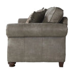 Roundhill Furniture Leinster Sofa-, Loveseat- und Sessel-Set aus Kunstleder mit Polsterung und Nagelkopfdetails in Steingrau