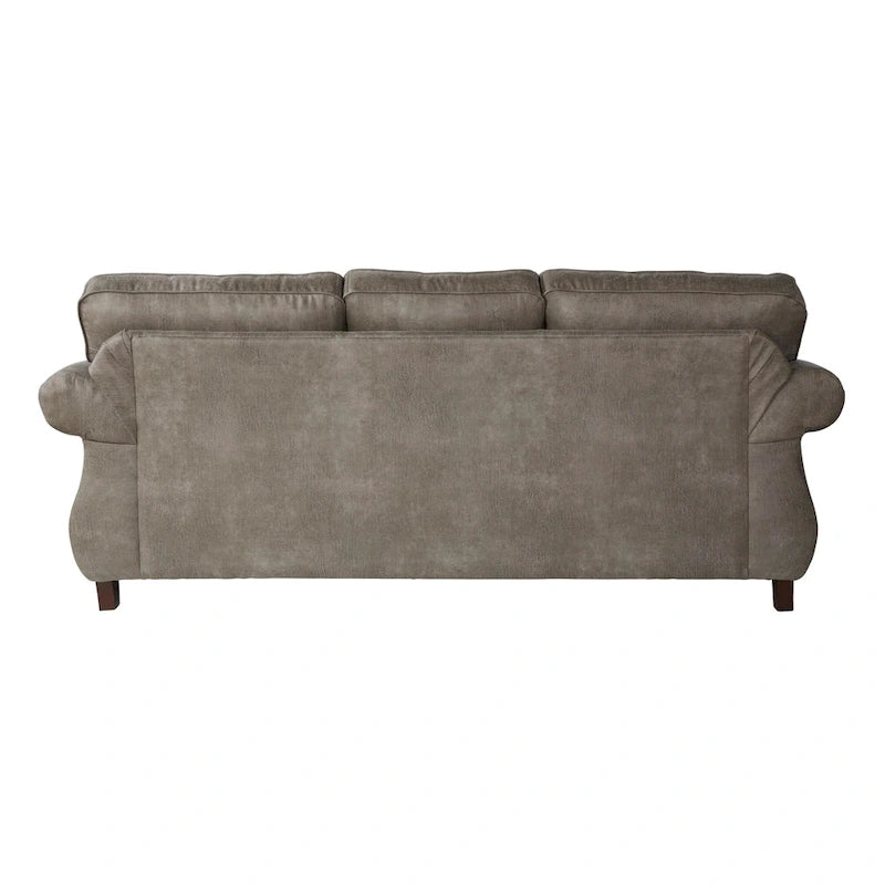 Roundhill Furniture Leinster Sofa-, Loveseat- und Sessel-Set aus Kunstleder mit Polsterung und Nagelkopfdetails in Steingrau