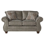 Roundhill Furniture Leinster Sofa-, Loveseat- und Sessel-Set aus Kunstleder mit Polsterung und Nagelkopfdetails in Steingrau