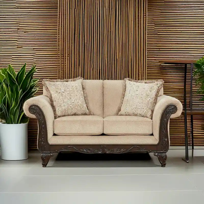 Sofá de dos plazas Roundhill Furniture Hernen con estructura de madera tallada