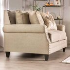 Furniture of America Qyn - perinteinen beige pehmustettu kaksipaikkainen sohva massiivipuusta