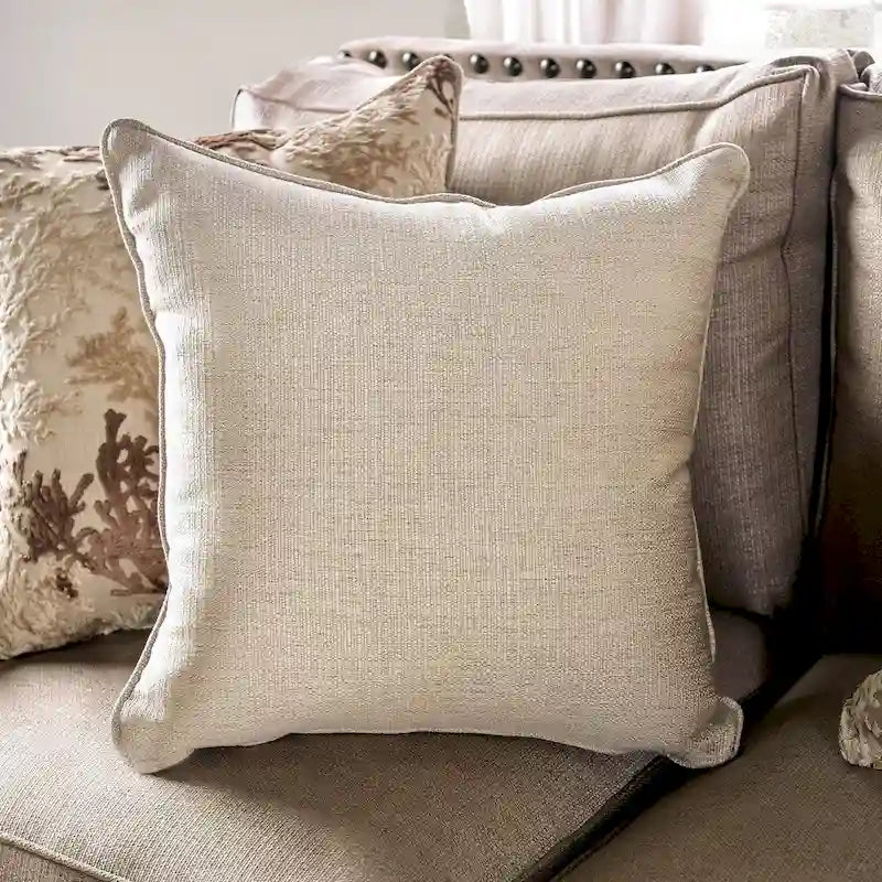 Furniture of America Qyn - perinteinen beige pehmustettu kaksipaikkainen sohva massiivipuusta