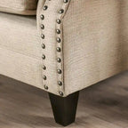 Furniture of America Qyn - perinteinen beige pehmustettu kaksipaikkainen sohva massiivipuusta