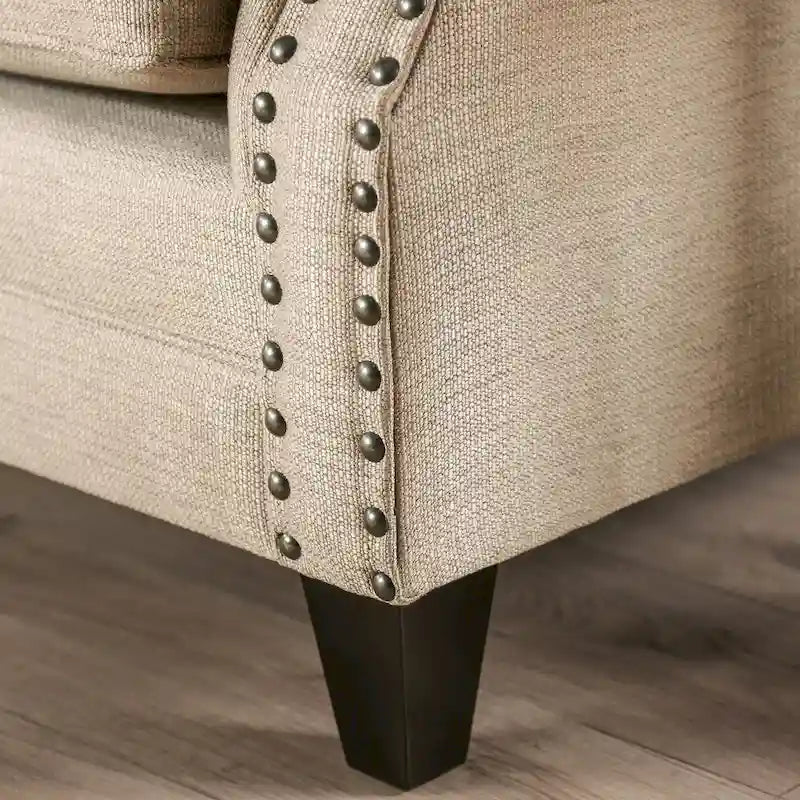 Furniture of America Qyn - perinteinen beige pehmustettu kaksipaikkainen sohva massiivipuusta