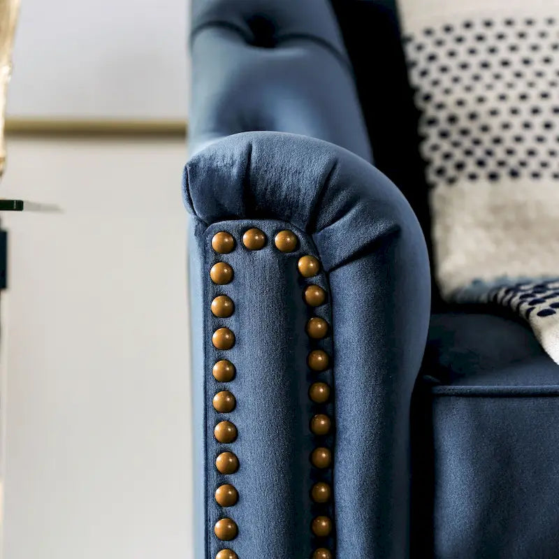 Conjunto de sofá de 2 piezas Adeben de Furniture of America, de transición, tela azul, ribete de tachuelas y capitoné
