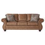 Roundhill Furniture Leinster bruine stoffen bank en loveseat met siernagelrand