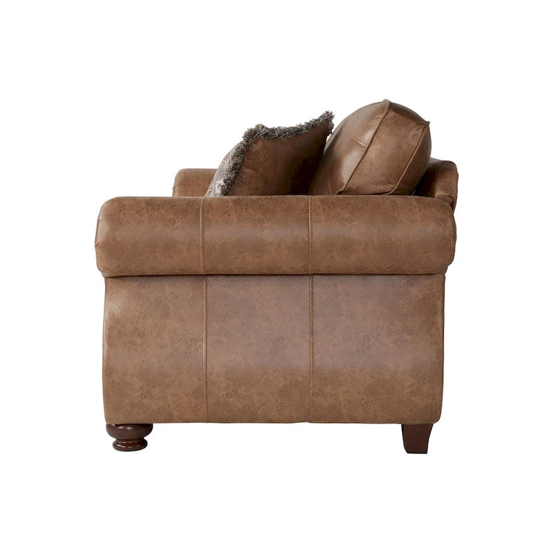 Roundhill Furniture Leinster bruine stoffen bank en loveseat met siernagelrand