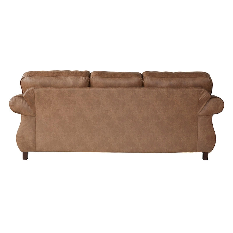 Roundhill Furniture Leinster bruine stoffen bank en loveseat met siernagelrand