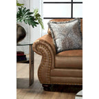 Roundhill Furniture Leinster bruine stoffen bank en loveseat met siernagelrand