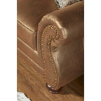 Roundhill Furniture Leinster bruine stoffen bank en loveseat met siernagelrand