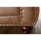 Roundhill Furniture Leinster bruine stoffen bank en loveseat met siernagelrand