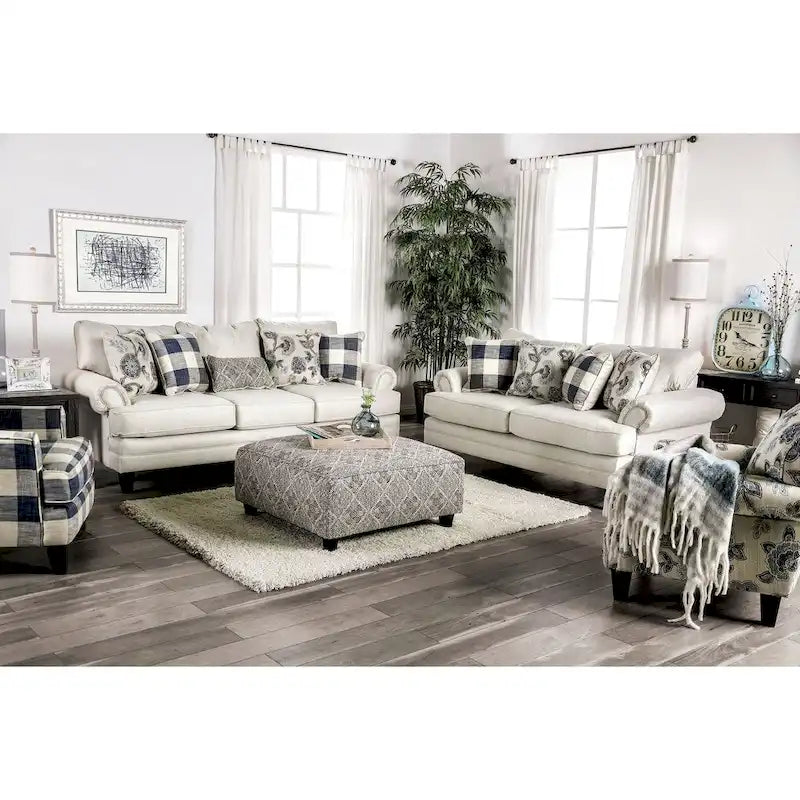 Stormy Thistle modernes 2-teiliges Wohnzimmerset aus elfenbeinfarbenem Stoff von Furniture of America