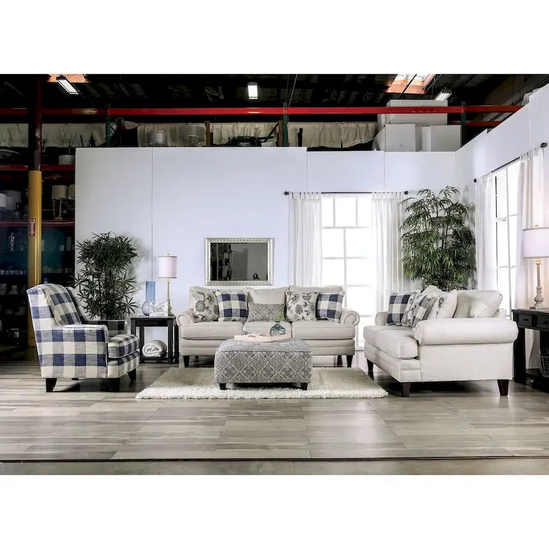 Stormy Thistle modernes 2-teiliges Wohnzimmerset aus elfenbeinfarbenem Stoff von Furniture of America
