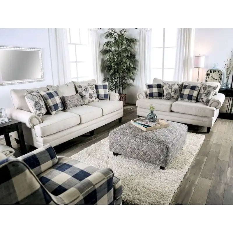 Stormy Thistle modernes 2-teiliges Wohnzimmerset aus elfenbeinfarbenem Stoff von Furniture of America
