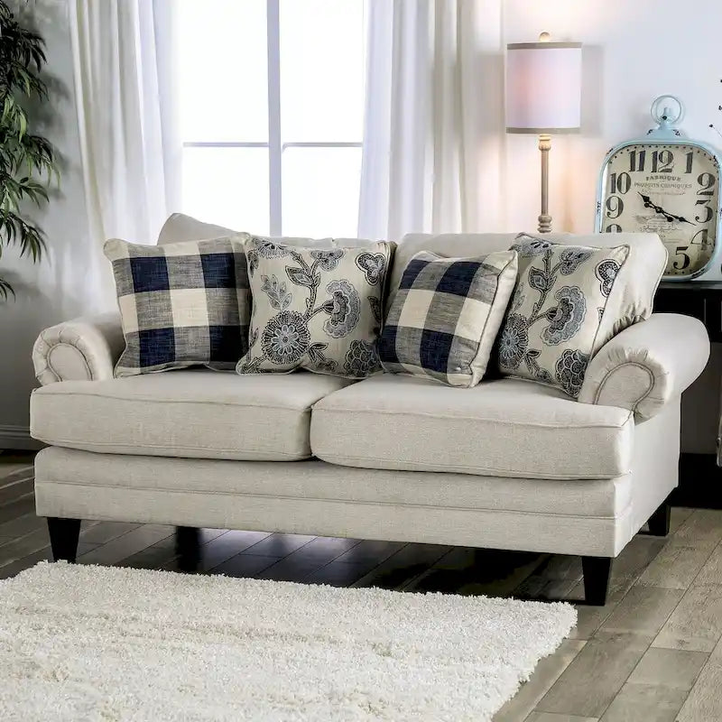 Stormy Thistle modernes 2-teiliges Wohnzimmerset aus elfenbeinfarbenem Stoff von Furniture of America