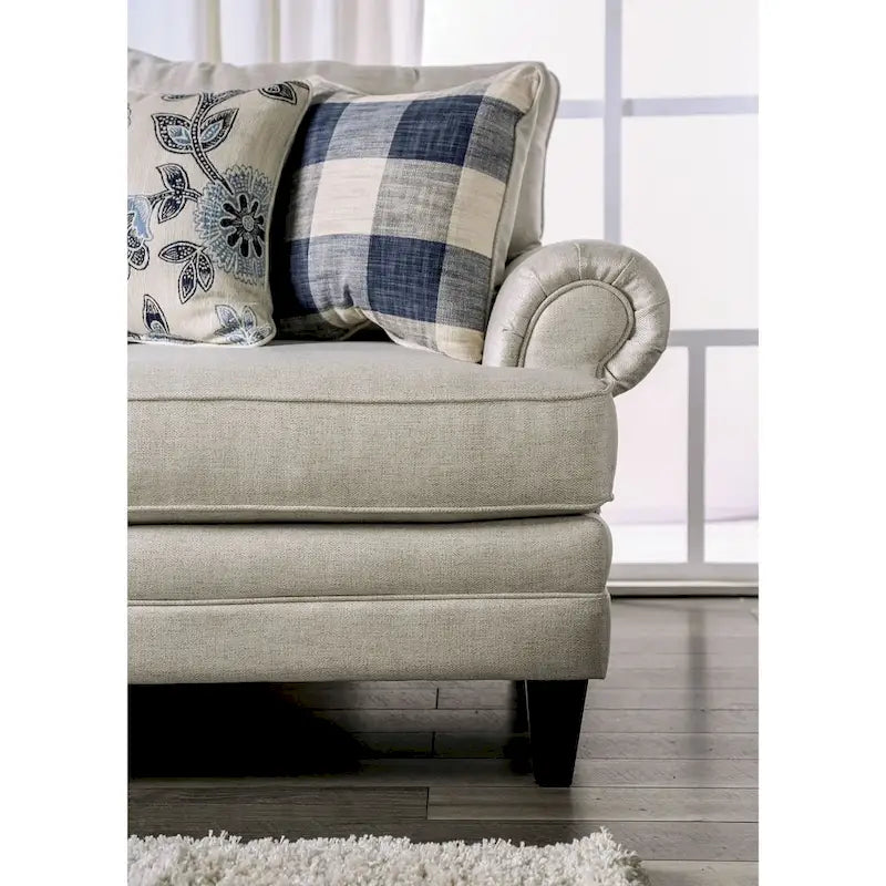 Stormy Thistle modernes 2-teiliges Wohnzimmerset aus elfenbeinfarbenem Stoff von Furniture of America