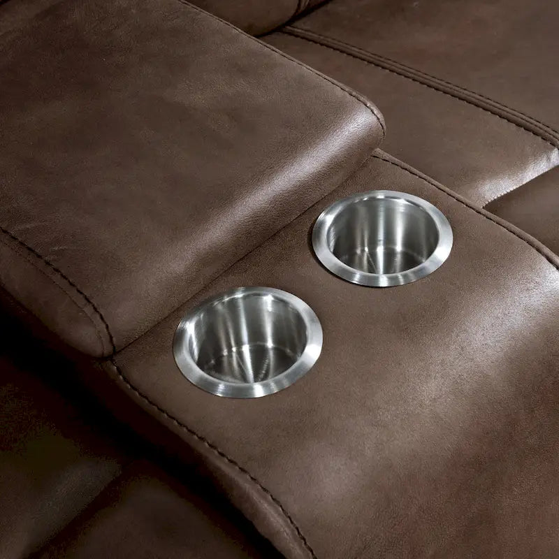 Verne Brown Manual Microsuede Glider Reclining Loveseat with Center Storage Console