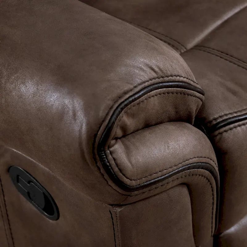 Verne Brown Manual Microsuede Glider Reclining Loveseat with Center Storage Console