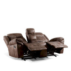 Verne Brown Manual Microsuede Glider Reclining Loveseat with Center Storage Console