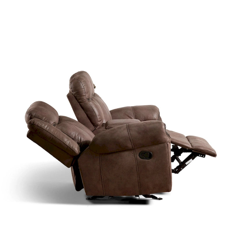 Verne Brown Manual Microsuede Glider Reclining Loveseat with Center Storage Console