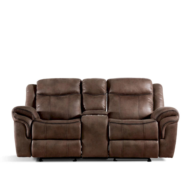Verne Brown Manual Microsuede Glider Reclining Loveseat with Center Storage Console