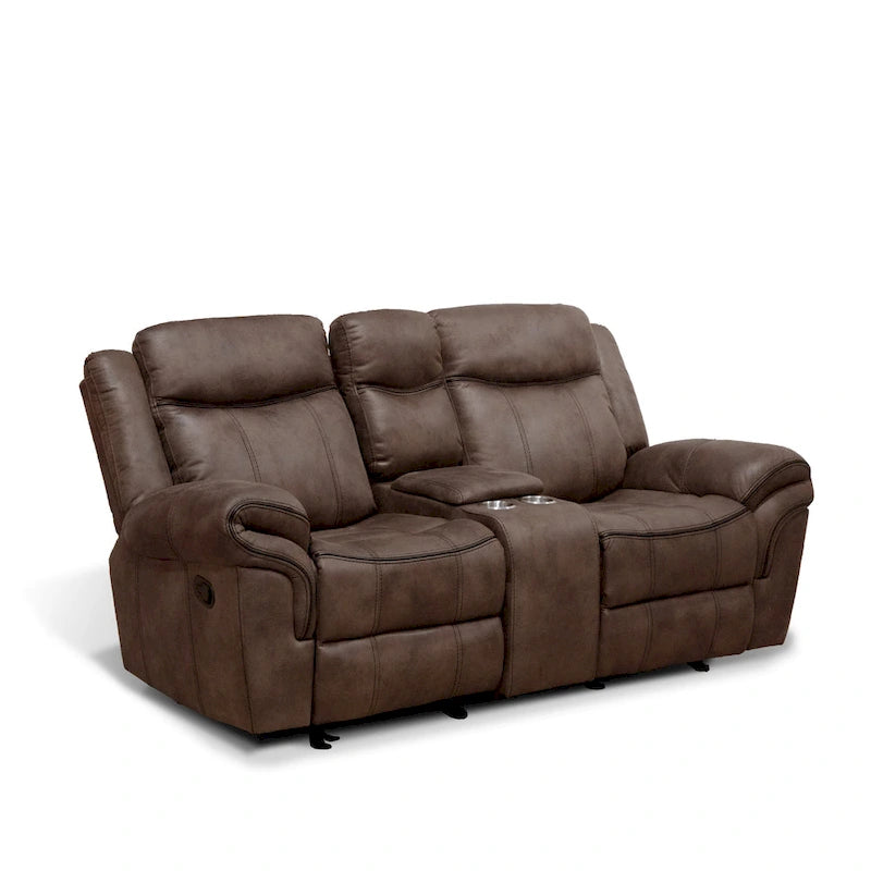 Verne Brown Manual Microsuede Glider Reclining Loveseat with Center Storage Console