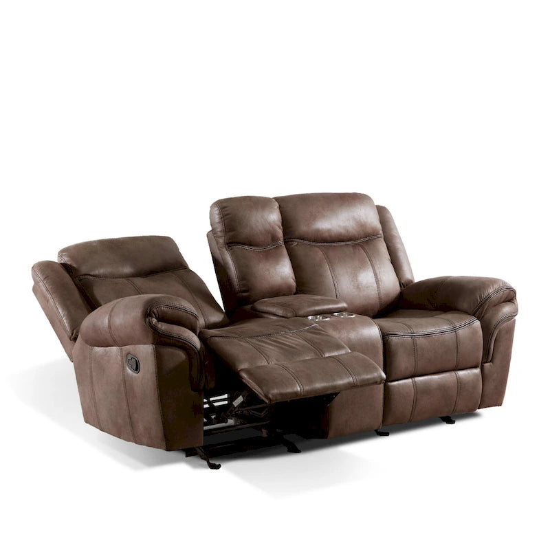 Verne Brown Manual Microsuede Glider Reclining Loveseat with Center Storage Console