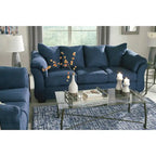 Aruca set van een marineblauwe microvezelbank met kussenrug en loveseat