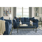 Aruca set van een marineblauwe microvezelbank met kussenrug en loveseat