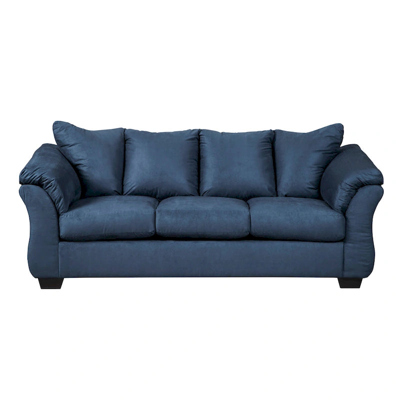 Aruca set van een marineblauwe microvezelbank met kussenrug en loveseat
