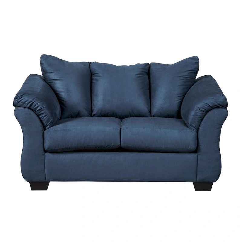Aruca set van een marineblauwe microvezelbank met kussenrug en loveseat