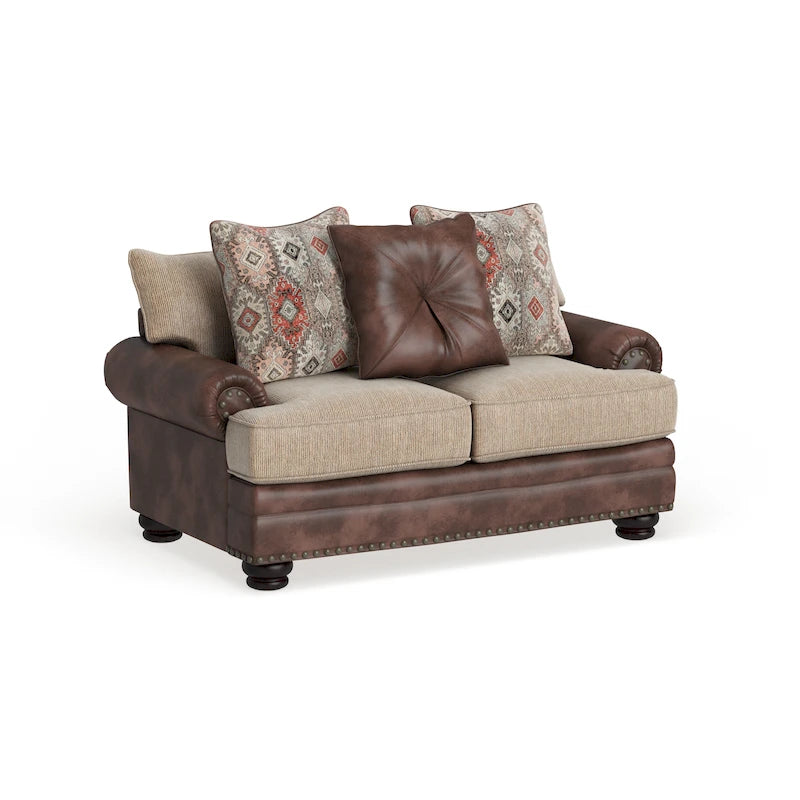 Furniture of America imzalı Dhirendra geleneksel kahverengi suni deri iki kişilik koltuk