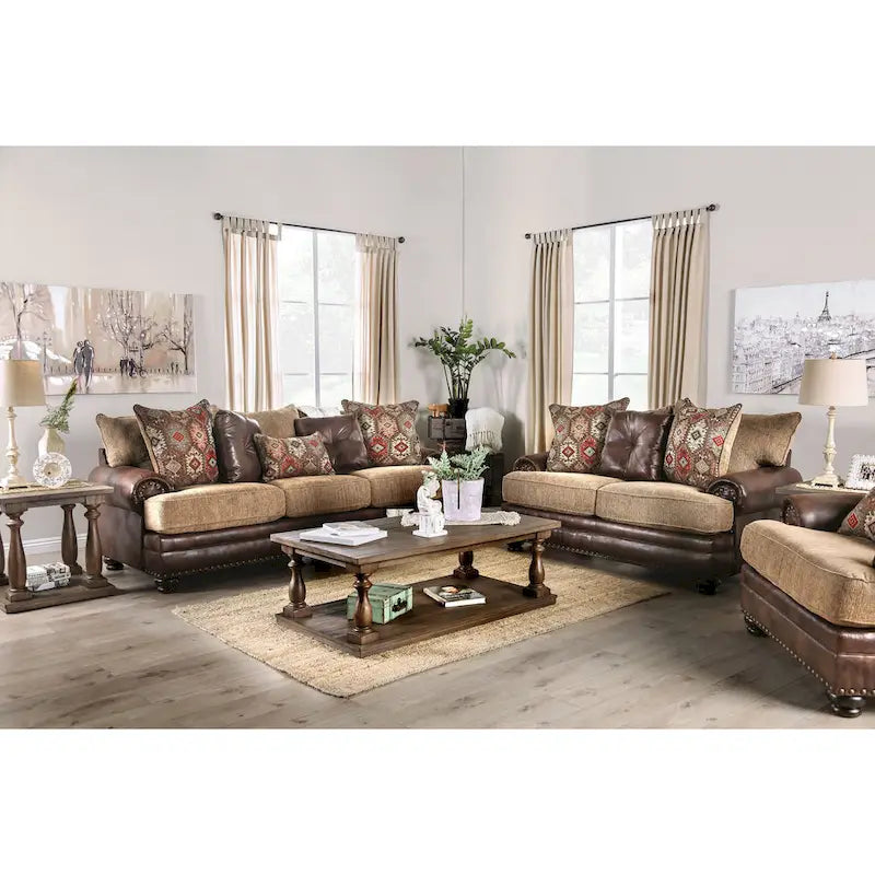 Furniture of America imzalı Dhirendra geleneksel kahverengi suni deri iki kişilik koltuk