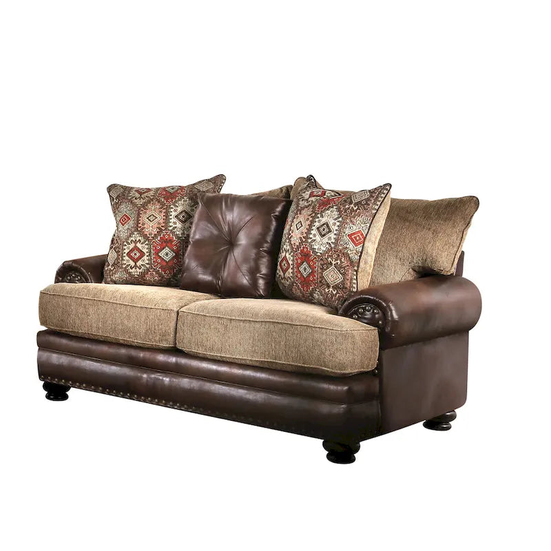Furniture of America imzalı Dhirendra geleneksel kahverengi suni deri iki kişilik koltuk