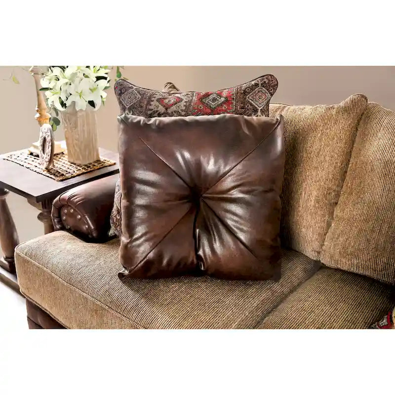 Furniture of America imzalı Dhirendra geleneksel kahverengi suni deri iki kişilik koltuk