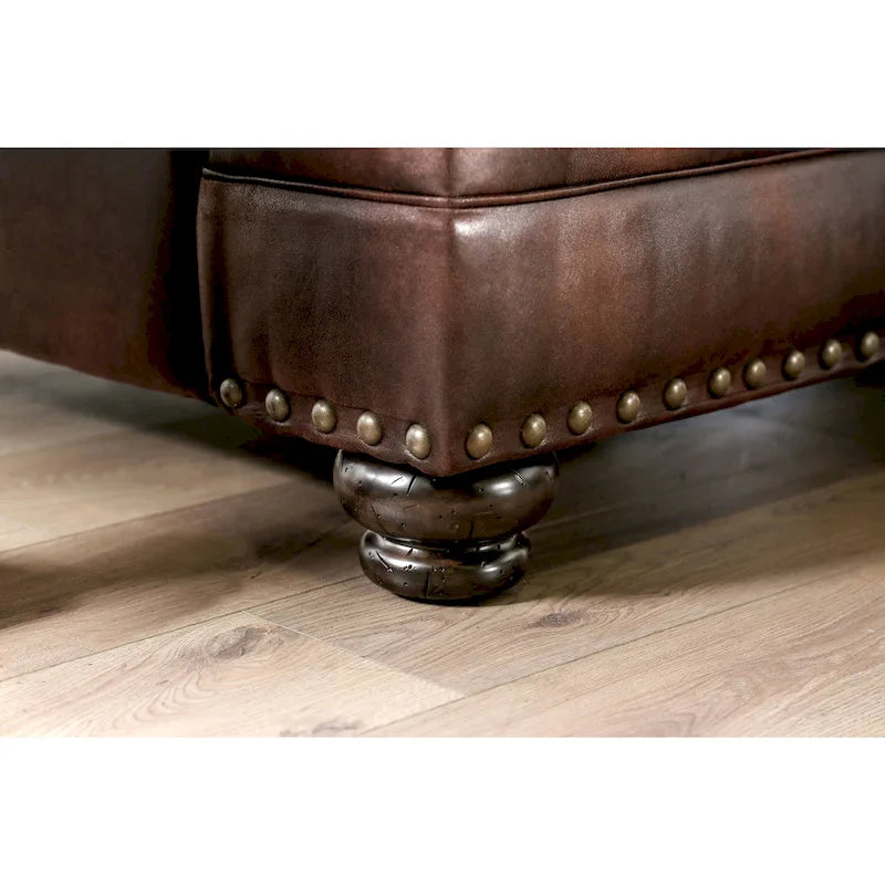 Furniture of America imzalı Dhirendra geleneksel kahverengi suni deri iki kişilik koltuk