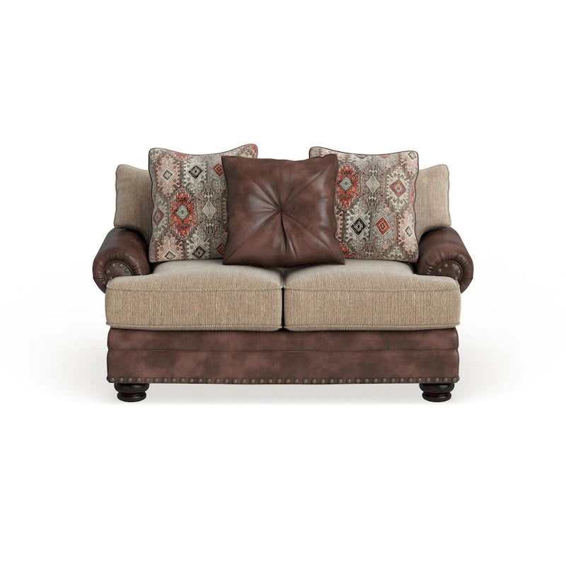Furniture of America imzalı Dhirendra geleneksel kahverengi suni deri iki kişilik koltuk