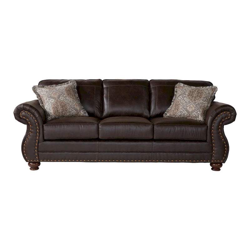 Ensemble Roundhill Furniture Leinster de canapé et causeuse en tissu rembourré avec clous décoratifs, espresso