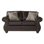Ensemble Roundhill Furniture Leinster de canapé et causeuse en tissu rembourré avec clous décoratifs, espresso